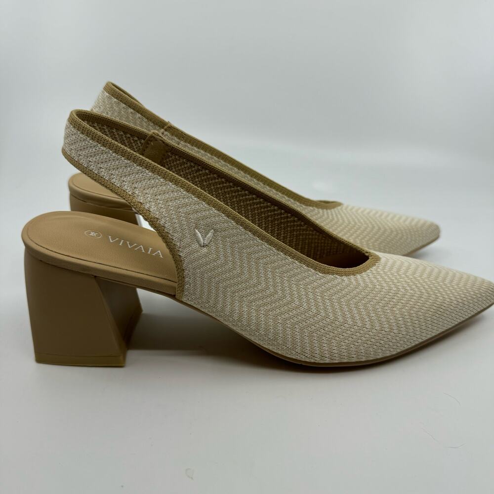 Vivaia "Leah" Ivory Chevron Pointed-Toe Sling-Back Heels - EU 38 (US 7-7.5)
